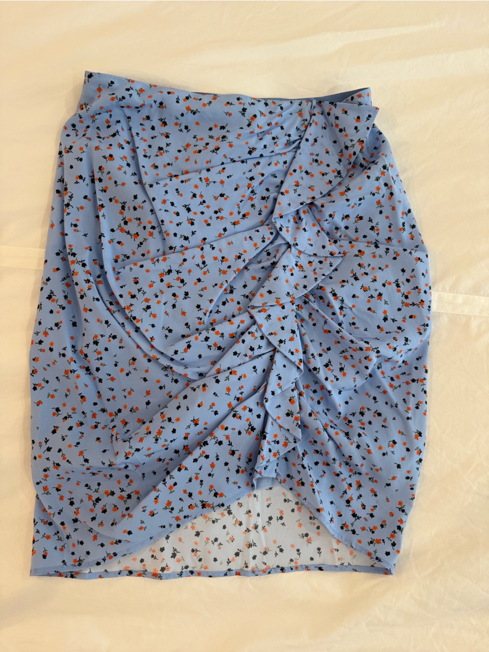 Veronica Beard Sky Blue Floral Ruffle Midi Skirt